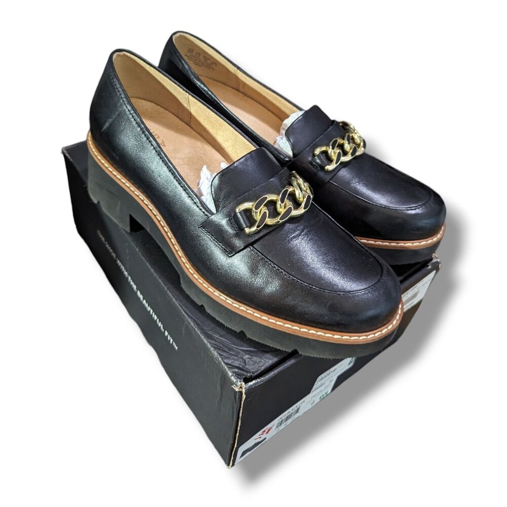 Naturalizer Black Loafers with Gold Chain